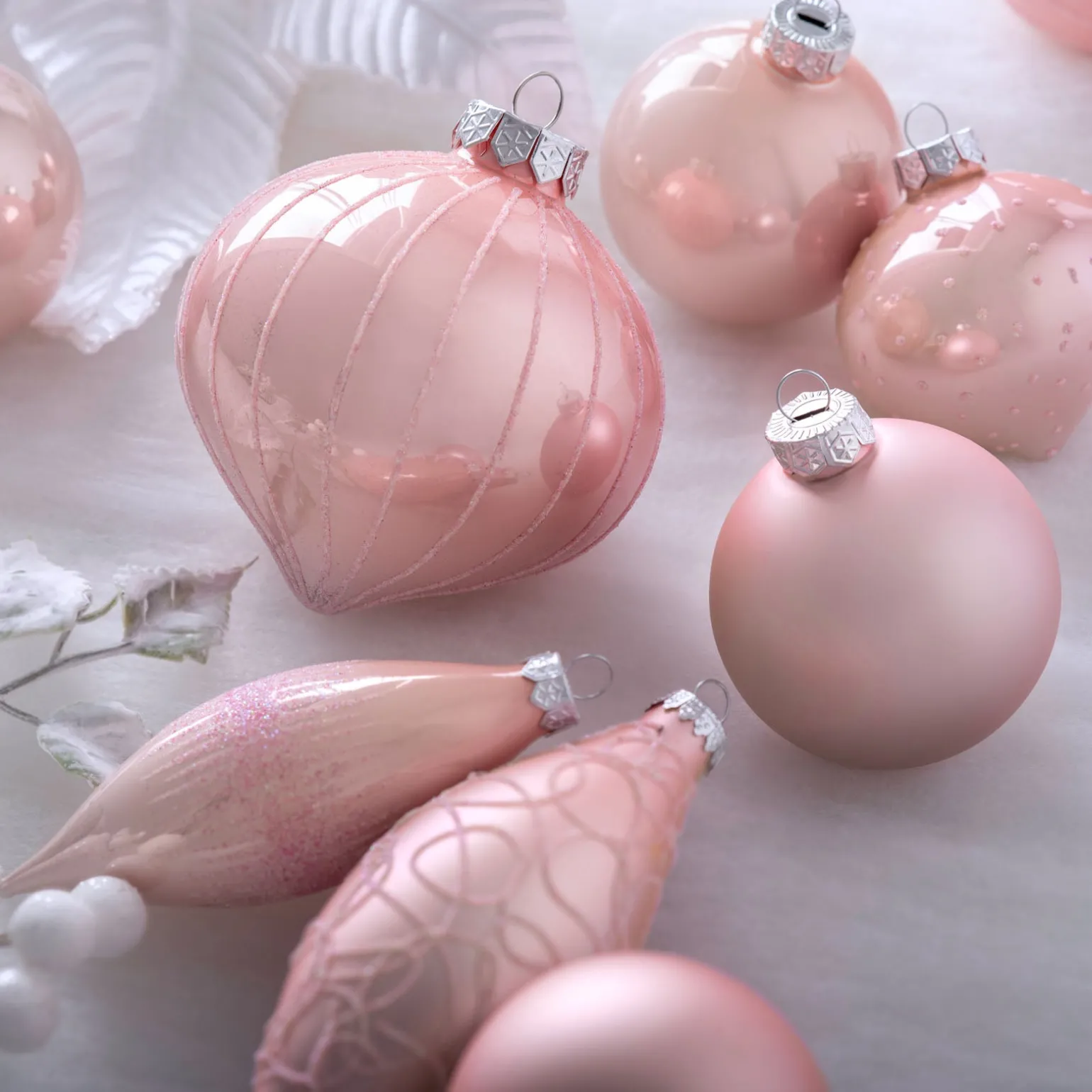 Baby Pink Glass Baubles, 5 Pack, 15 Cm