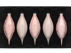 Baby Pink Glass Baubles, 5 Pack, 15 Cm