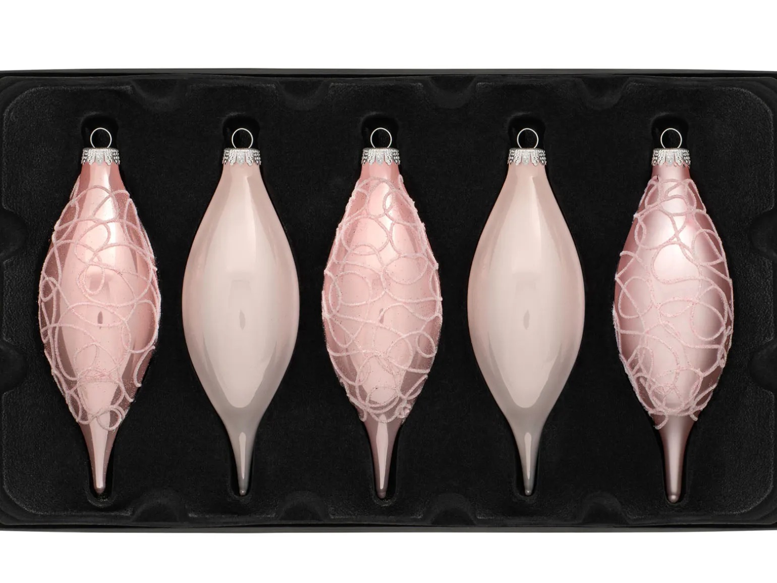 Baby Pink Glass Baubles, 5 Pack, 15 Cm