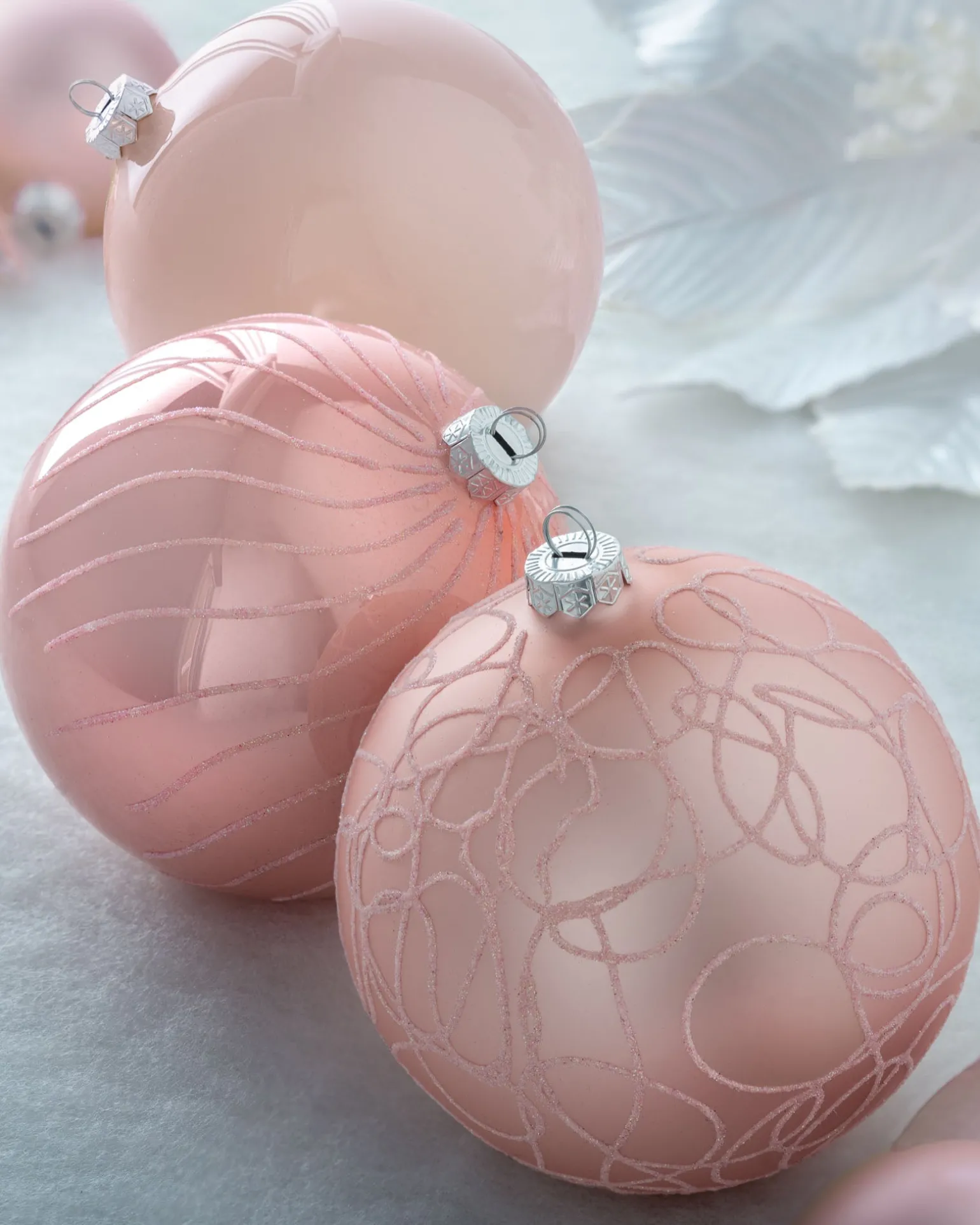 Baby Pink Glass Baubles, 3 Pack, 13 Cm