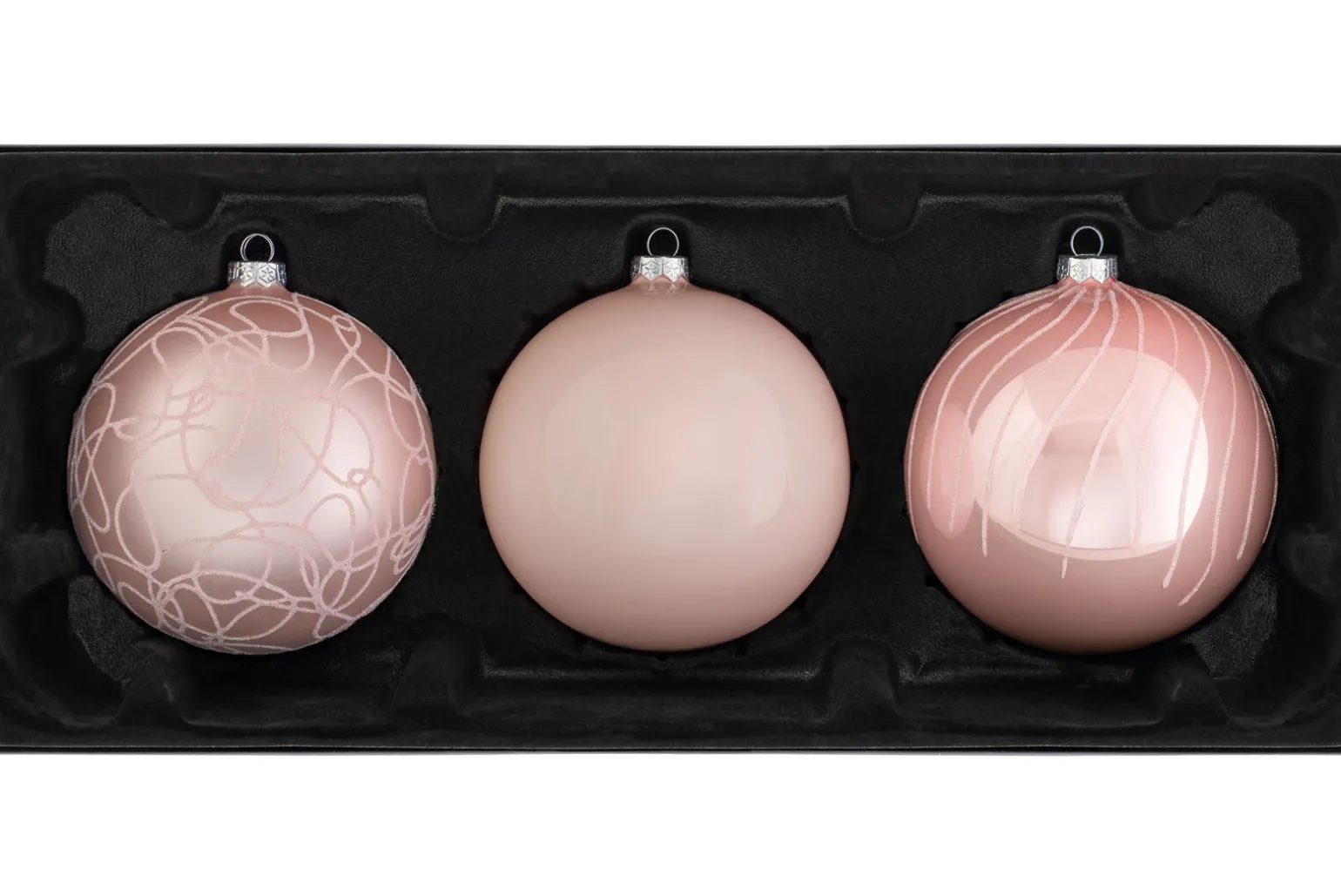 Baby Pink Glass Baubles, 3 Pack, 13 Cm