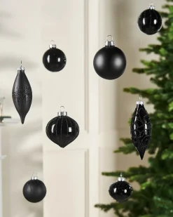 Black Glass Baubles, 20 Pack