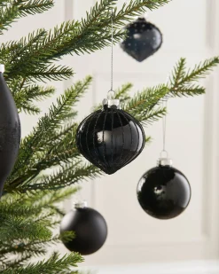 Black Glass Baubles, 20 Pack