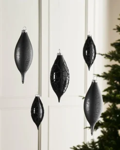 Black Glass Baubles, 5 Pack, 15 Cm