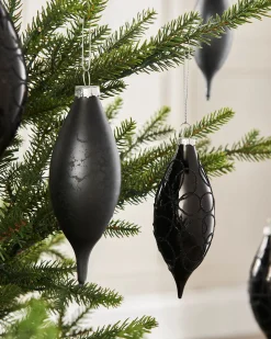 Black Glass Baubles, 5 Pack, 15 Cm