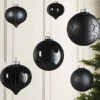 Black Glass Baubles, 6 Pack, 10 Cm