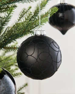 Black Glass Baubles, 6 Pack, 10 Cm