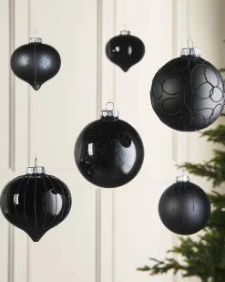 Black Glass Baubles, 6 Pack, 10 Cm