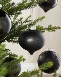 Black Glass Baubles, 6 Pack, 10 Cm