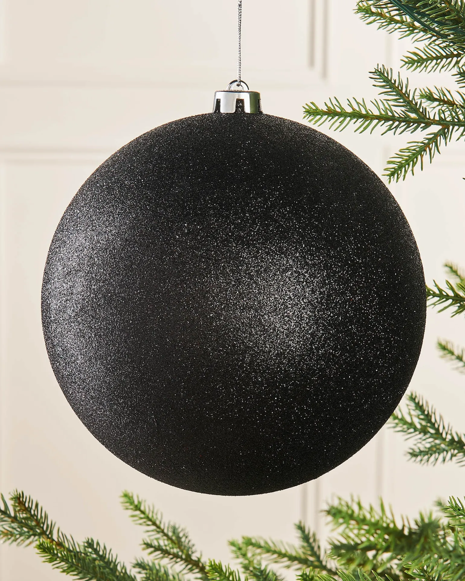 Black Large Glitter Shatterproof Bauble, 20 Cm