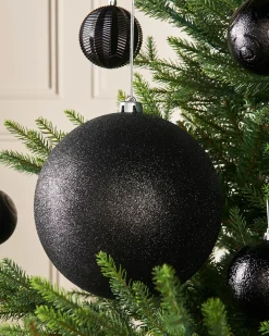 Black Large Glitter Shatterproof Bauble, 20 Cm