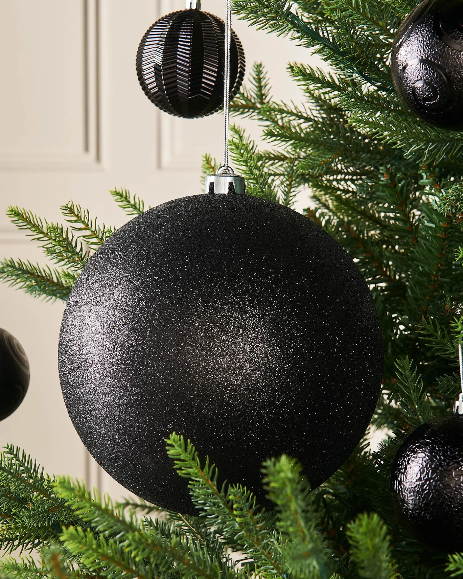 Black Large Glitter Shatterproof Bauble, 20 Cm