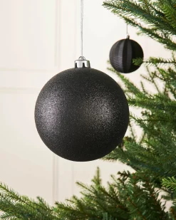 Black Large Glitter Shatterproof Bauble, 15 Cm