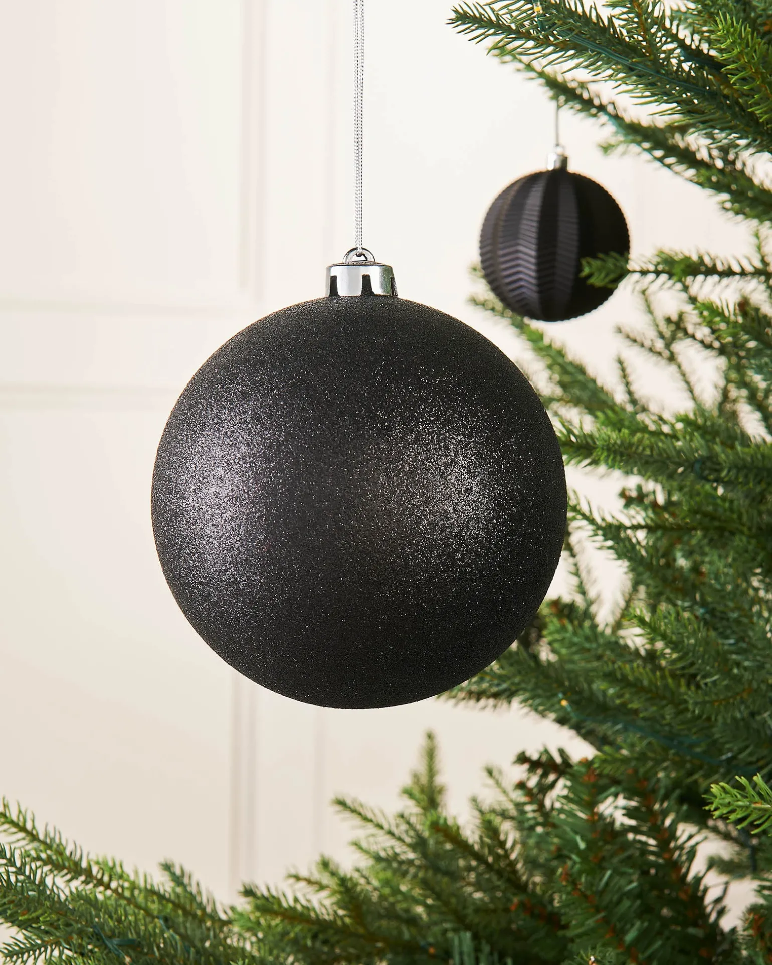 Black Large Glitter Shatterproof Bauble, 15 Cm