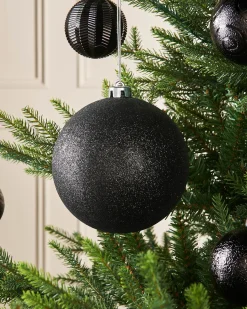 Black Large Glitter Shatterproof Bauble, 15 Cm