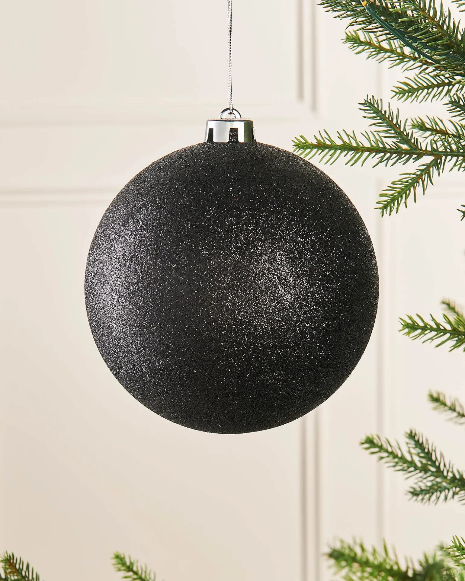 Black Large Glitter Shatterproof Bauble, 15 Cm