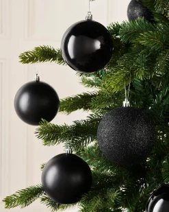Black Shatterproof Baubles, 9 Pack, 10 Cm