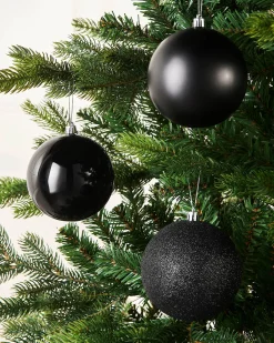 Black Shatterproof Baubles, 9 Pack, 10 Cm