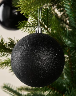 Black Shatterproof Baubles, 9 Pack, 10 Cm