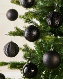 Black Shatterproof Baubles, 16 Pack, 8 Cm
