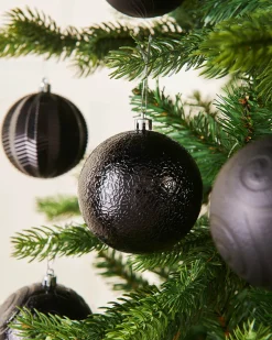 Black Shatterproof Baubles, 16 Pack, 8 Cm