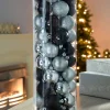 Black/Silver Shatterproof Baubles, 50 Pack
