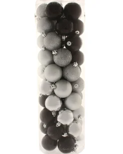 Black/Silver Shatterproof Baubles, 50 Pack