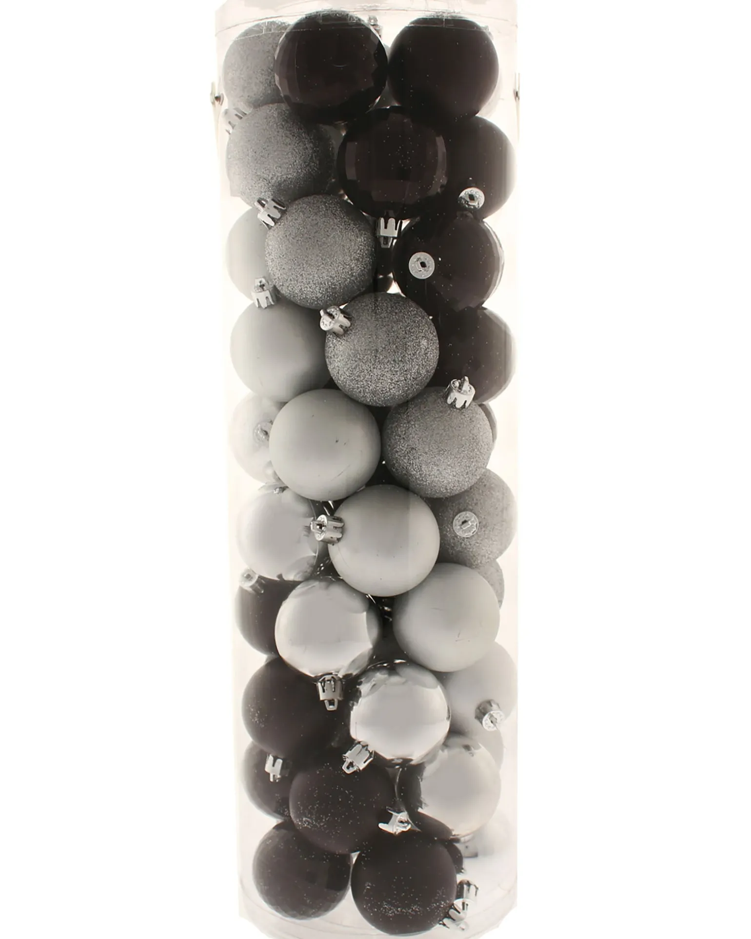 Black/Silver Shatterproof Baubles, 50 Pack