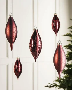 Burgundy Glass Baubles, 5 Pack, 15 Cm