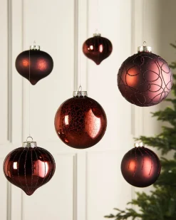 Burgundy Glass Baubles, 6 Pack, 10 Cm