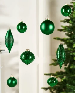Christmas Green Glass Baubles, 20 Pack