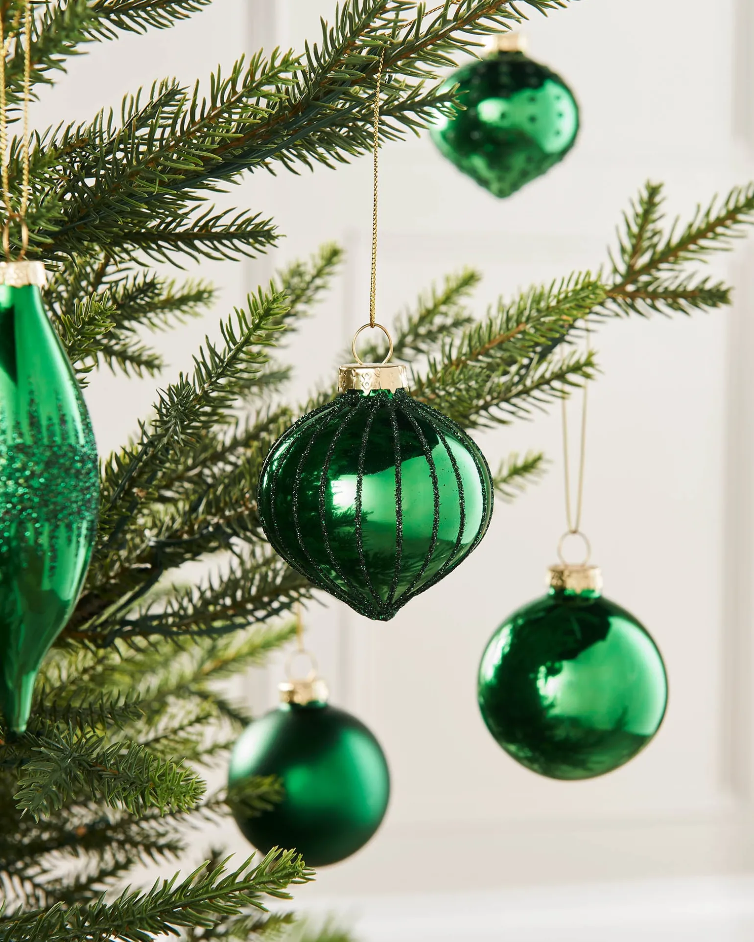 Christmas Green Glass Baubles, 20 Pack