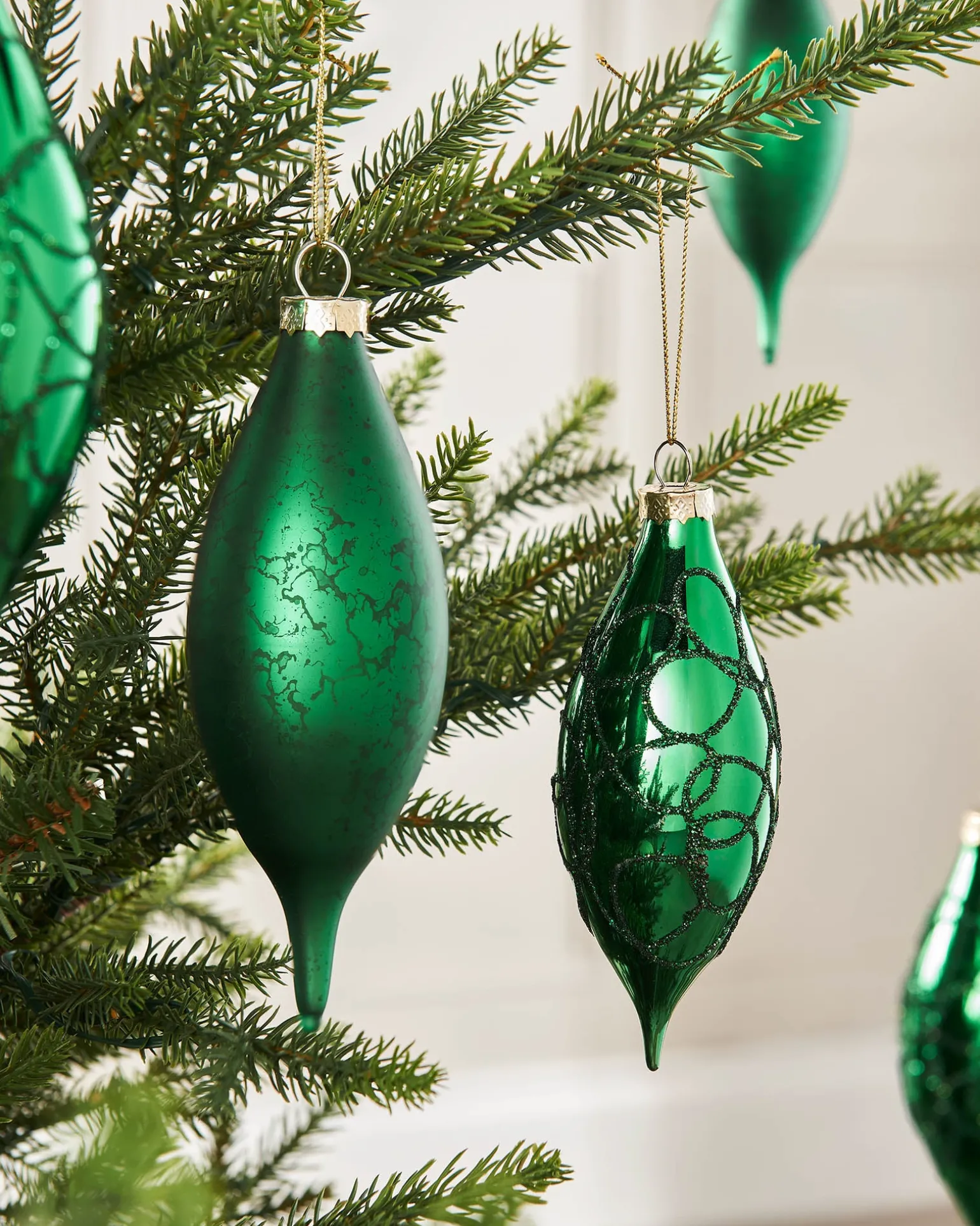 Christmas Green Glass Baubles, 5 Pack, 15 Cm
