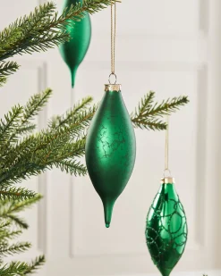 Christmas Green Glass Baubles, 5 Pack, 15 Cm