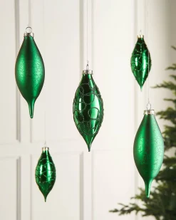 Christmas Green Glass Baubles, 5 Pack, 15 Cm