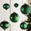 Christmas Green Glass Baubles, 6 Pack, 10 Cm