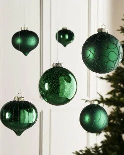Christmas Green Glass Baubles, 6 Pack, 10 Cm