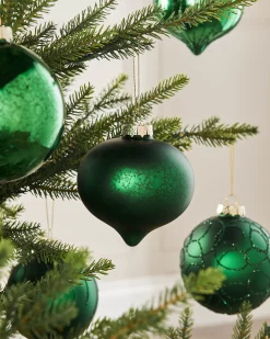 Christmas Green Glass Baubles, 6 Pack, 10 Cm