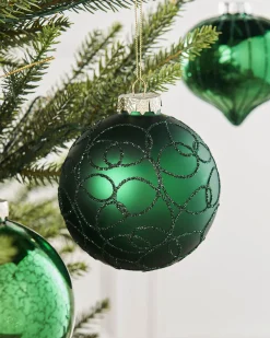 Christmas Green Glass Baubles, 6 Pack, 10 Cm