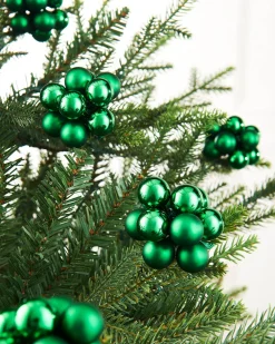 Christmas Green Glass Berry Cluster Baubles, 10 Pack