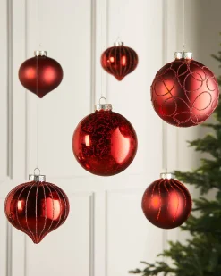 Christmas Red Glass Baubles, 6 Pack, 10 Cm