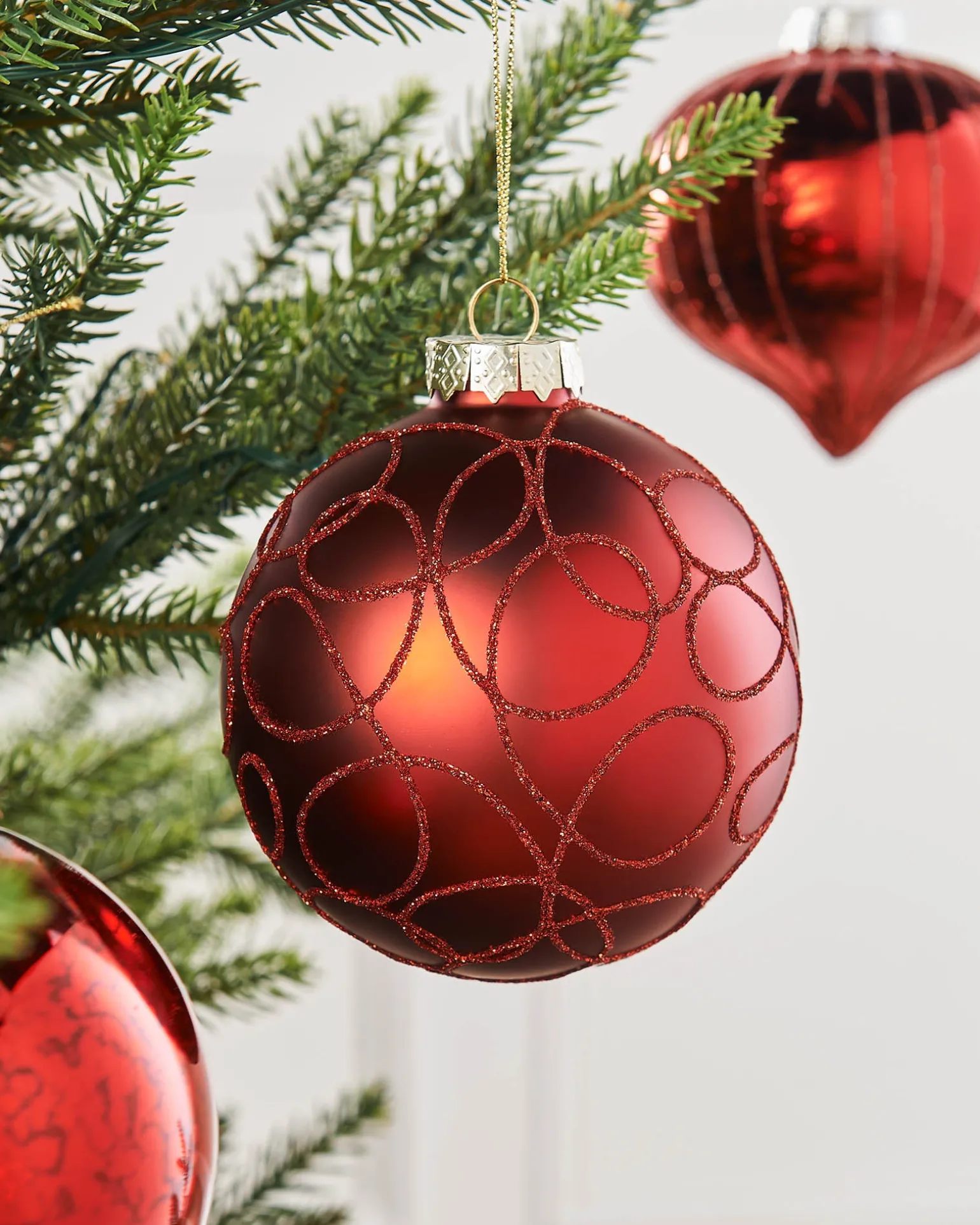 Christmas Red Glass Baubles, 6 Pack, 10 Cm