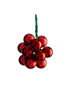 Christmas Red Glass Berry Cluster Baubles, 10 Pack