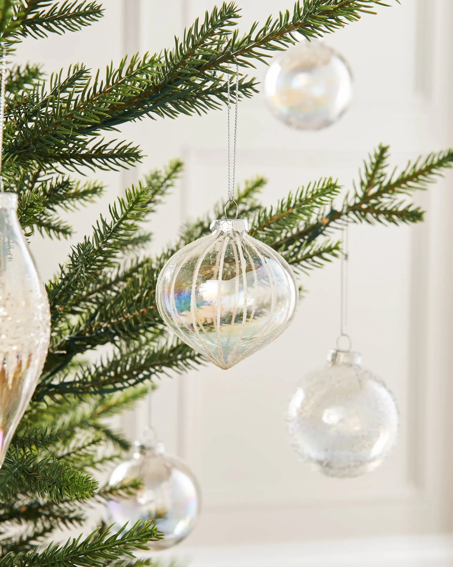 Clear Iridescent Glass Baubles, 20 Pack