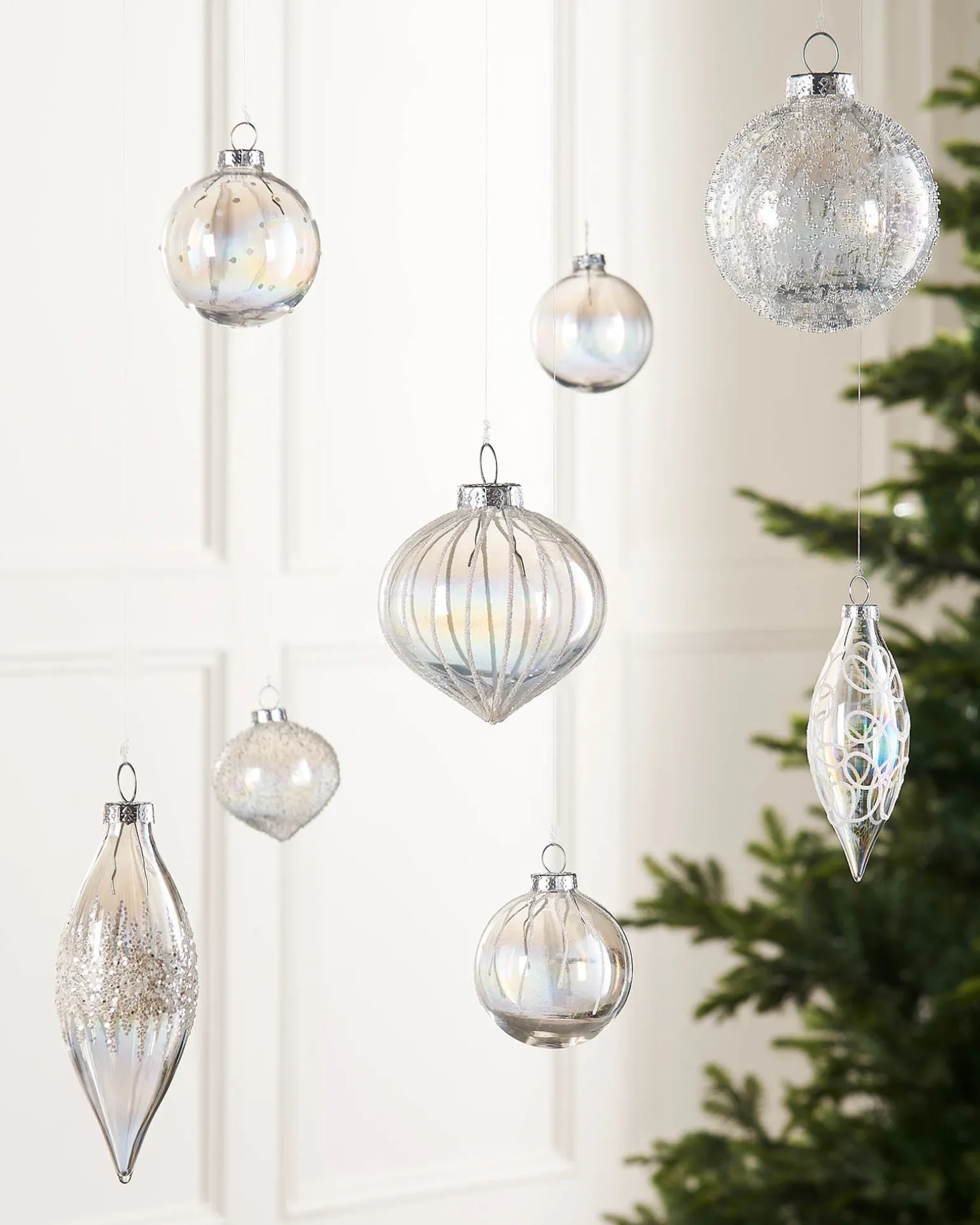 Clear Iridescent Glass Baubles, 20 Pack