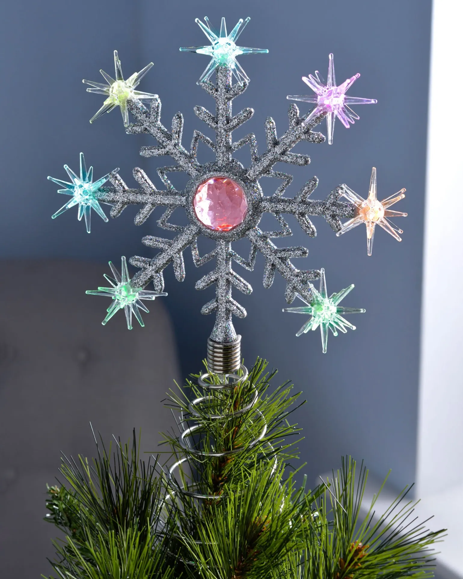 Colour Changing Snowflake Christmas Tree Topper, 29 Cm