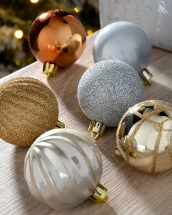 Copper/Champagne Shatterproof Baubles, 48 Pack