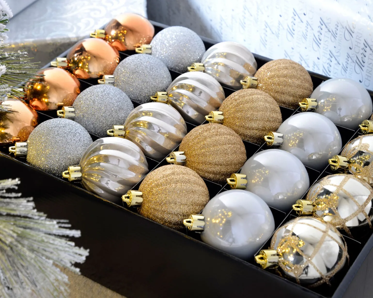 Copper/Champagne Shatterproof Baubles, 48 Pack