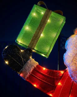 3D Tinsel Santa With Gift Box Silhouette