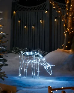 3D Twinkling Grazing Reindeer Silhouette, White, 68 Cm